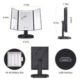 BESTOPE Upgrade Makeup Mirror with Lights,3X 5X Magnification,72 LED Vanity Trifold Mirror,3 Color Lighting Modes Lighted Makeup Mirror with Touch Screen,Portable High Definition Light Up Mirror Black