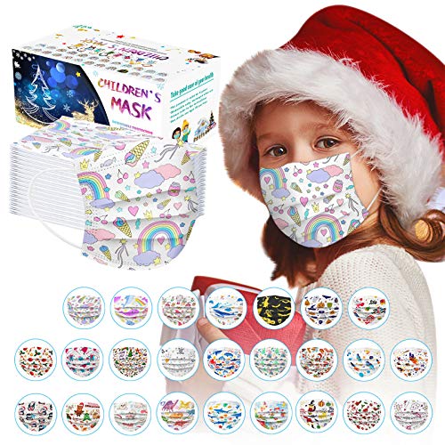 3 Ply Non-Woven and Breathable, Cute Cartoon 50Pcs Face+Bandanas with Cute
