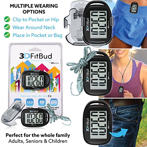 3DFitBud Simple Step Counter Walking 3D Pedometer with Lanyard, A420S