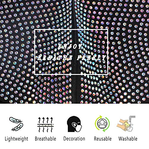 Rhinestone Face Reusable Designer Mask, Breathable Washable Cloth Black Pink