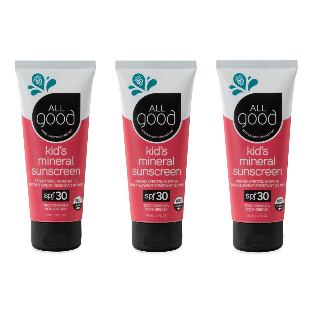 All Good Kids Sunscreen Lotion - Zinc Oxide - Coral Reef Safe - Water Resistant - UVA/UVB Broad Spectrum - SPF 30 (3-Pack, Lotion)