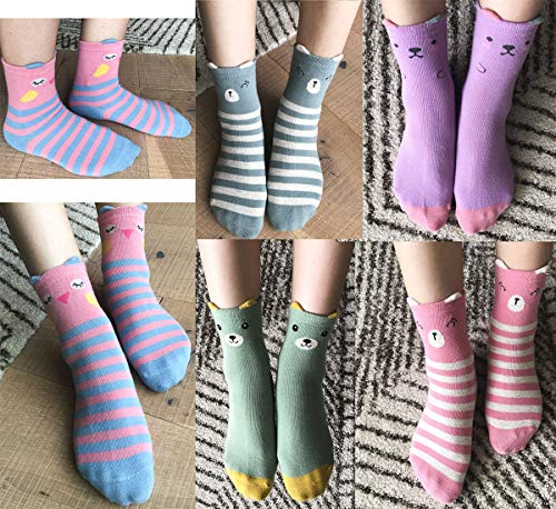 HzCojulo Kids Toddler Big Little Girls Fashion Cotton Crew Cute Socks -5 Pairs Gift Set