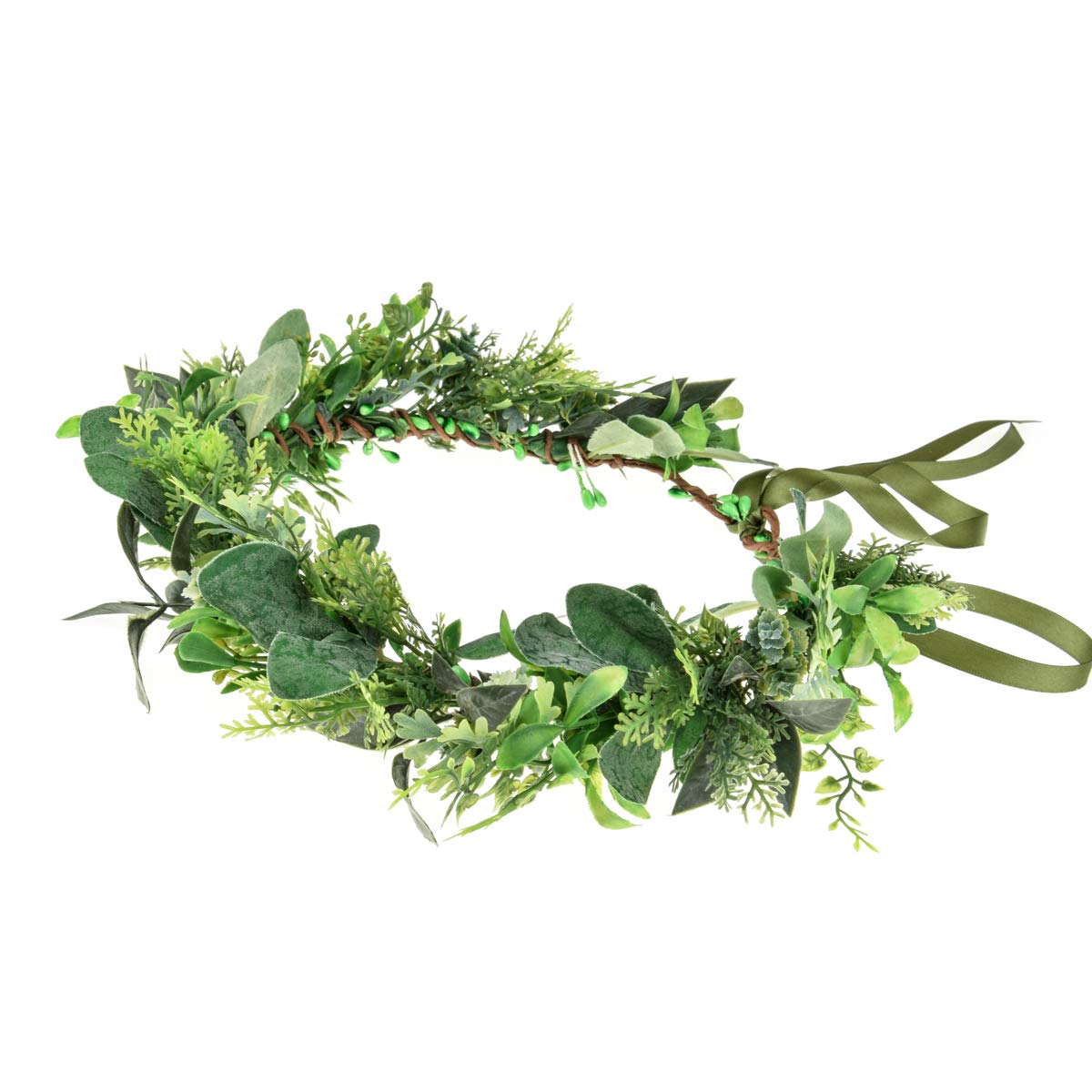 Vividsun Bridal Green Leaf Crown Bohemian Headpiece Floral Headband Photo Prop (Mixed green leaves)