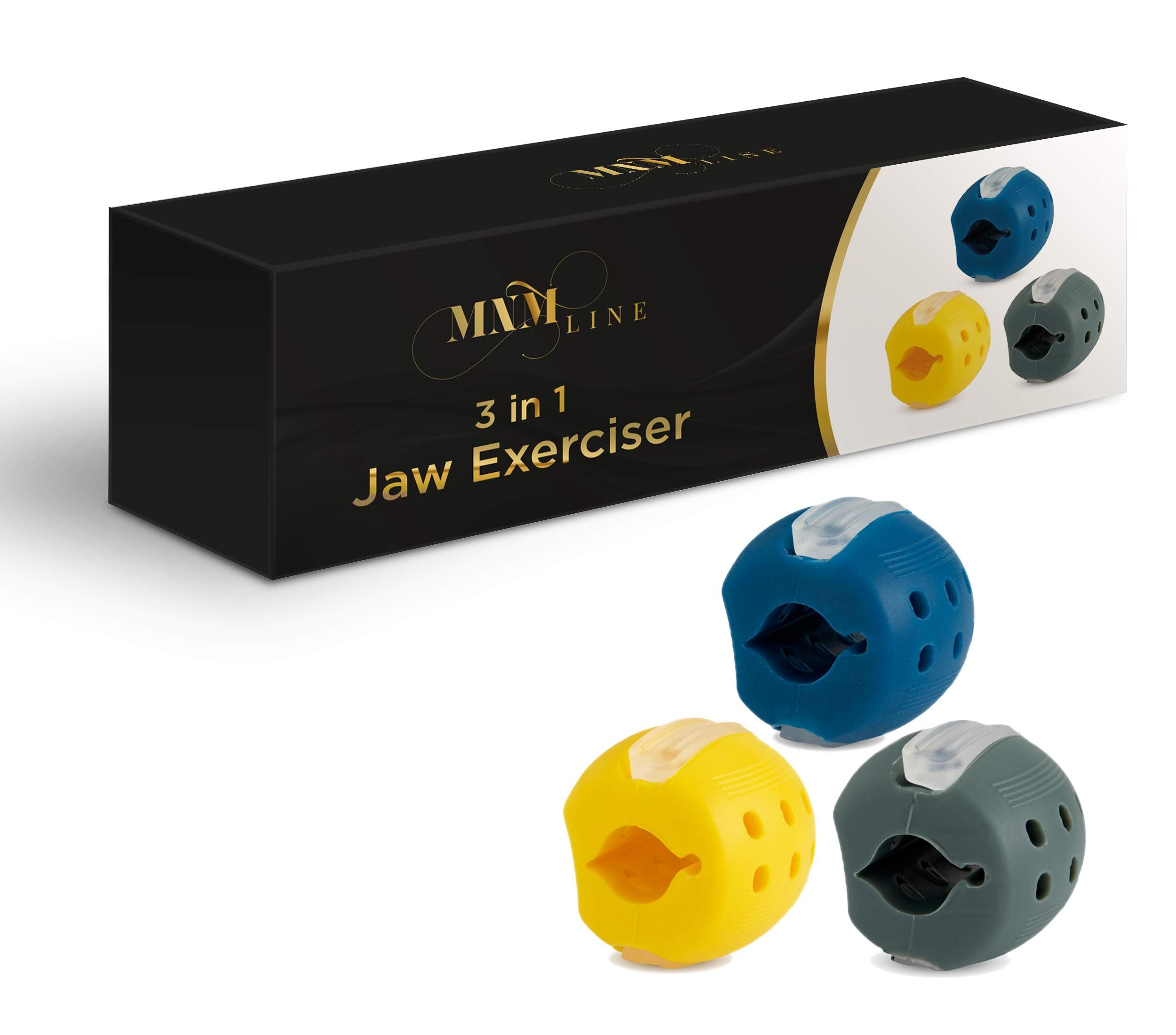 Jawline Exerciser for Men & Women - This Neck & Jaw Exercise Device Can Reshape Your Jaw, Eliminate Double Chin & Increase Blood Flow - All inclusive Jaw Trainer 30,40 & 50 Lbs Resistance - 3in1