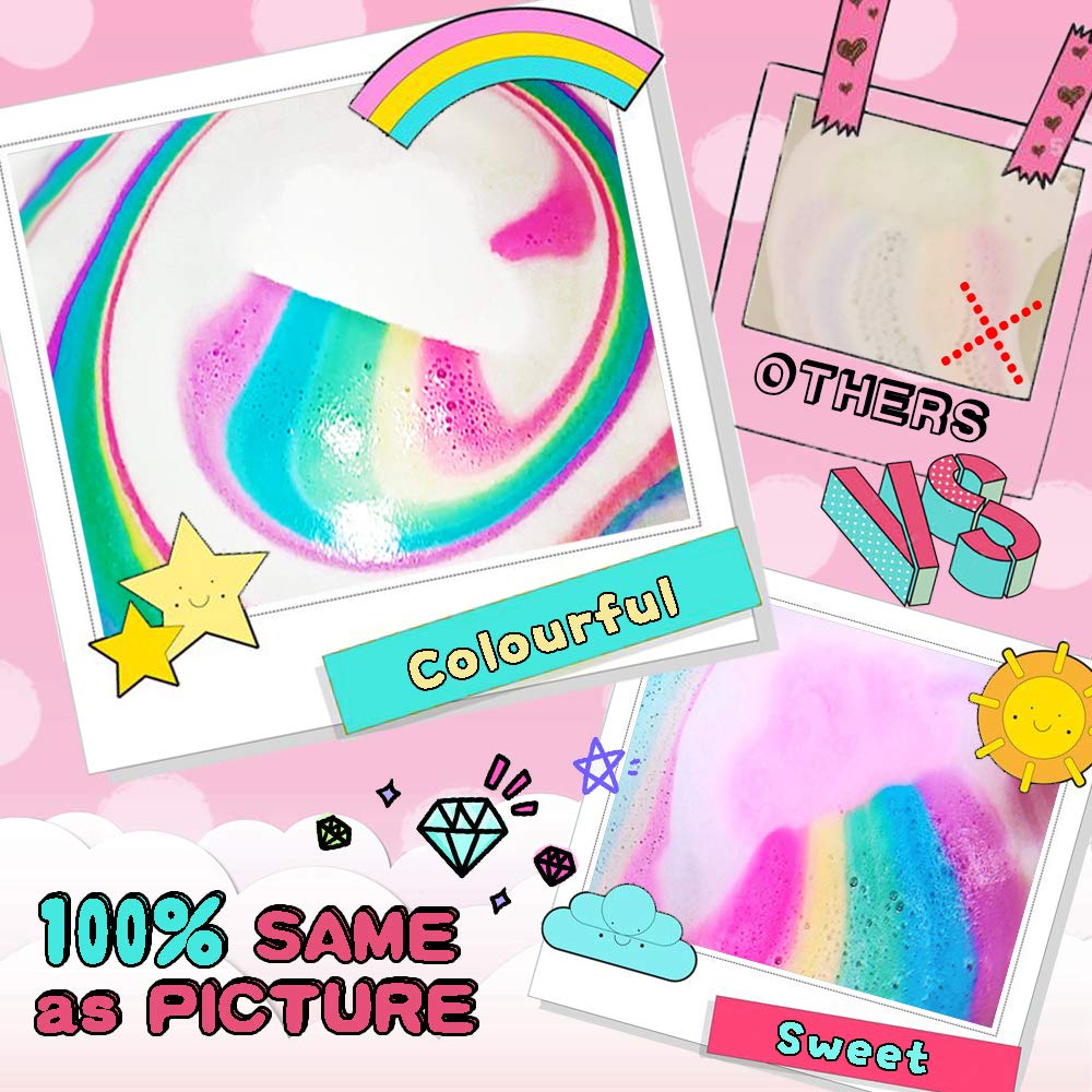 ULEEN Rainbow Bath Bomb Gift Set, 4PCS Large Rainbow Bath Bombs for Kids Women with Cloud Fizzies Bubble Natural Ingredients, Skin Moisturize SPA,Handmade Christmas Gifts for Her,Kids,Wife,Girls(4PCS)