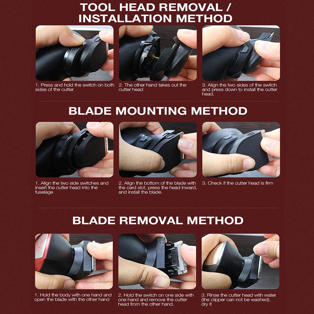 Bald Head Clipper Shortcut Pro Self-Haircut Kit 360 Roatating Head Hair Clippers Cordless Rechargeable Hair Trimmers Beard Shaver with 4 Combs For Self-haircut at Home (red)