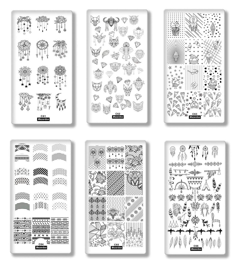 Geometric Texture Nail Plates Template 10Pcs Tassel Feather Animal Nail Image Plate French Style Nail Art Stamping Plates Collection Dream Datcher Flower Star Butterfly Manicure Print Tool