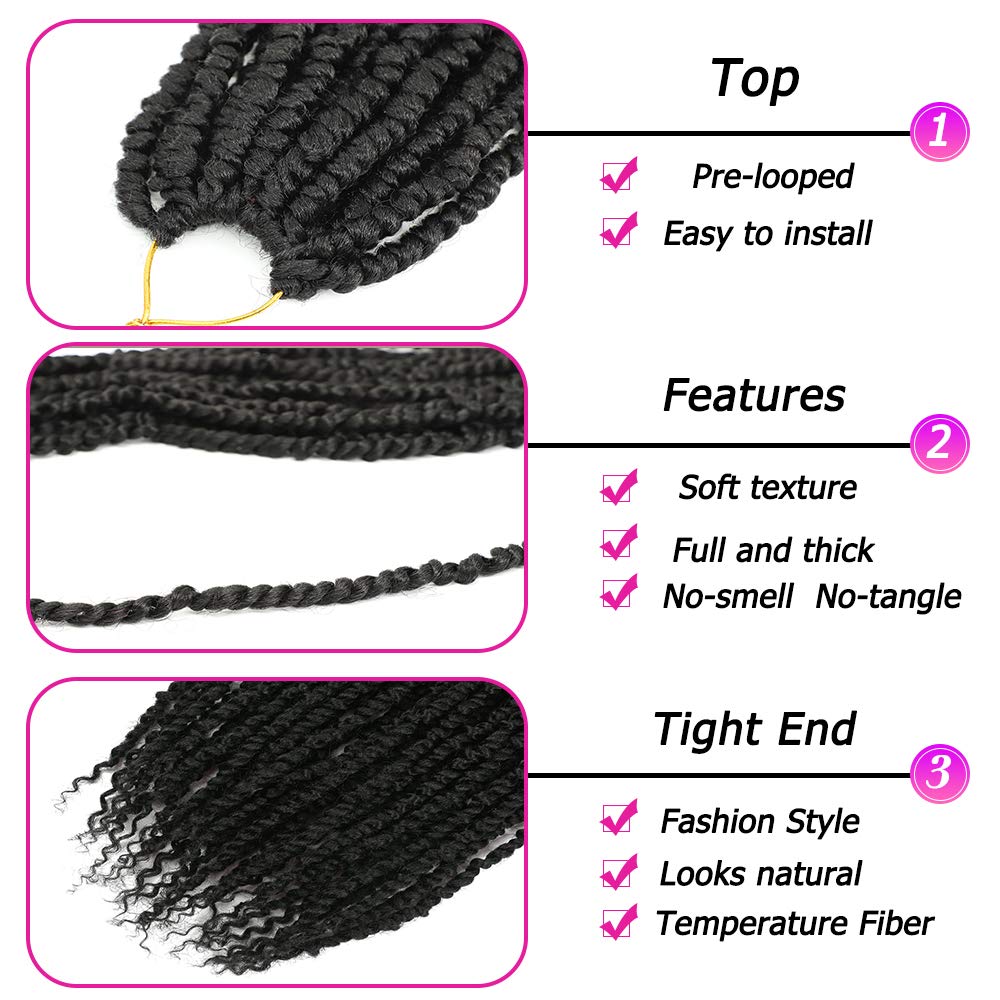 Pre-looped Bomb Twist Passion Twist Crochet Braids Hair Pre-looped Crochet Hair Spring Twist Braiding Hair Synthetic Hair Extension 6pcs 24 inch 1B