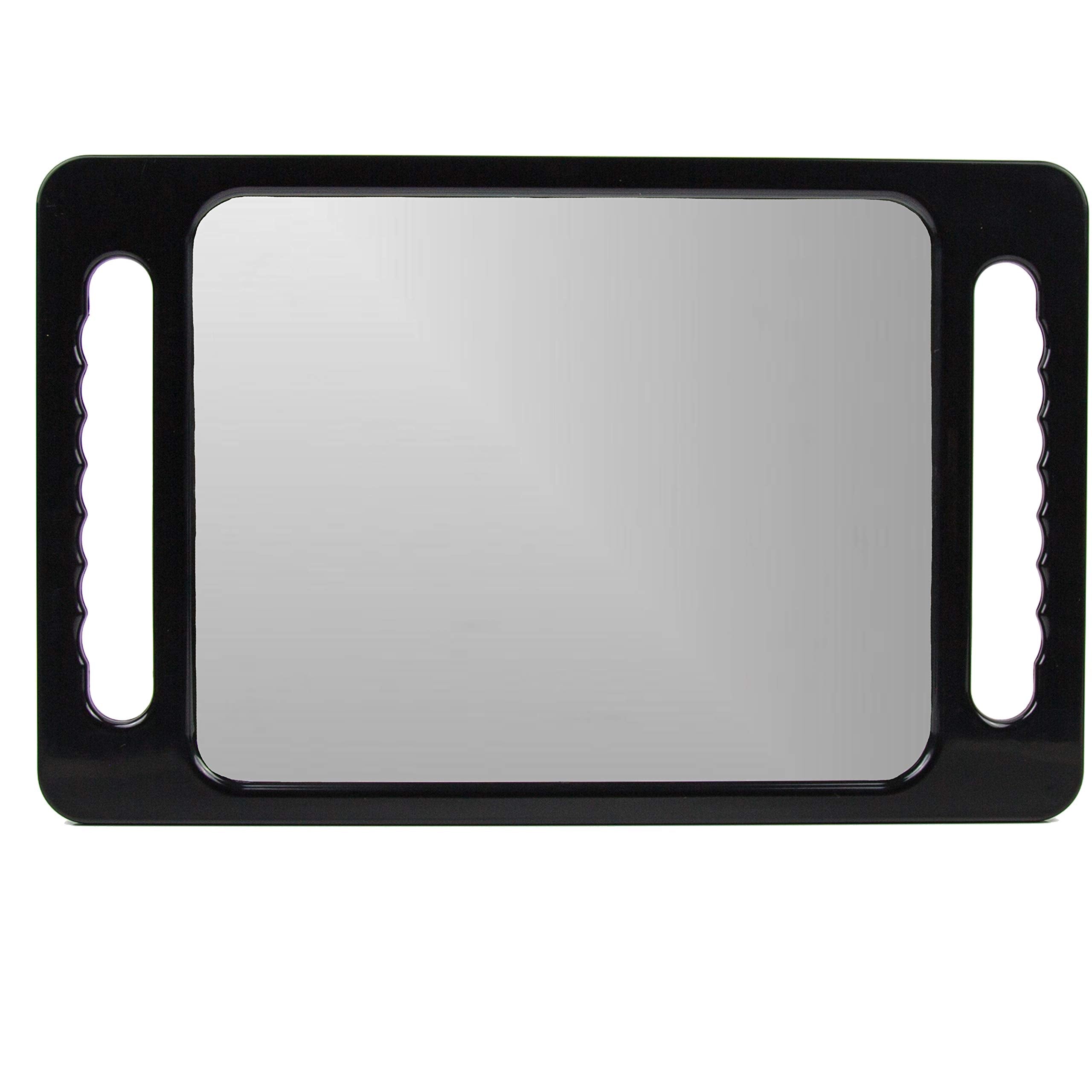 Large Hand Mirror with Double Handle - Rectangular Hand Held Mirror with Handle - Hair Salon Equipment Hairstylist and Barber Accessories (Black)