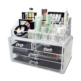 Ikee Design Jewelry Makeup Cosmetic Storage Organizer Two Pieces Set Makeup Organizer Cosmetics, Jewelry, Hair Accessories, Bathroom Counter or Dresser, Clear Design for Easy Visibility