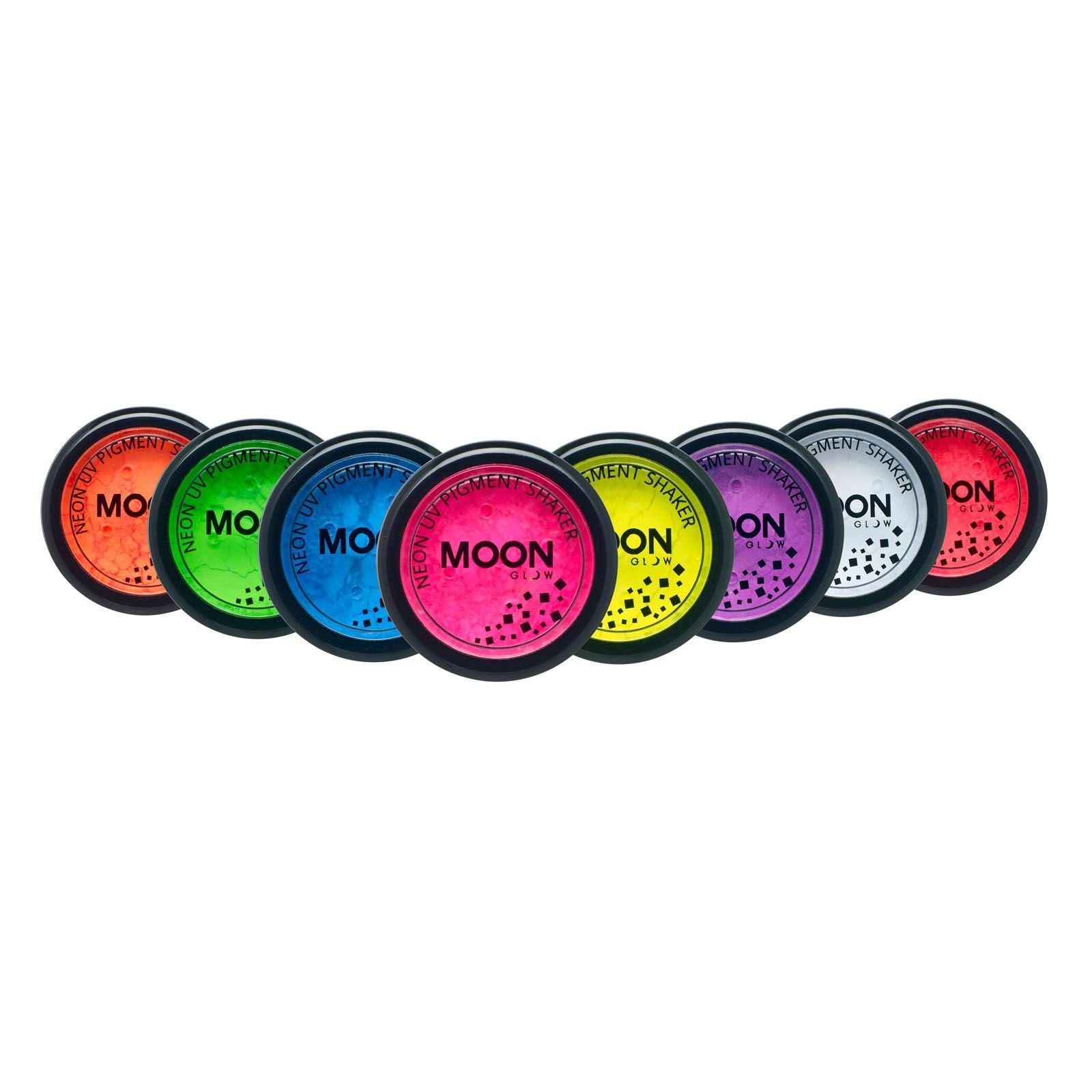 Moon Glow - Blacklight Neon UV Pigment Shaker 0.1oz Set of 8 â Glows brightly under Blacklights/UV Lighting! Use on the face/body, as loose eye shadow and for nail art
