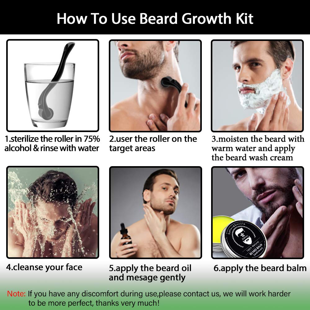 Beard Growth Kit,Beard Grooming Tools for Beard Rapid Growth and Density,Beard Growth Activator Serum +Beard Balm +Beard Cleanse, Beard Care Gift for Men Sandalwood Scent