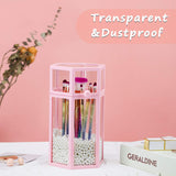 Glass Organizer for Makeup Brush, Suream 8.46â Black Hexagon Transparent Beauty Cosmetic Holder with Lid, Eyeliner Display Storage with White Pearls for Desktop, Dresser, Bedroom vanity and Countertop