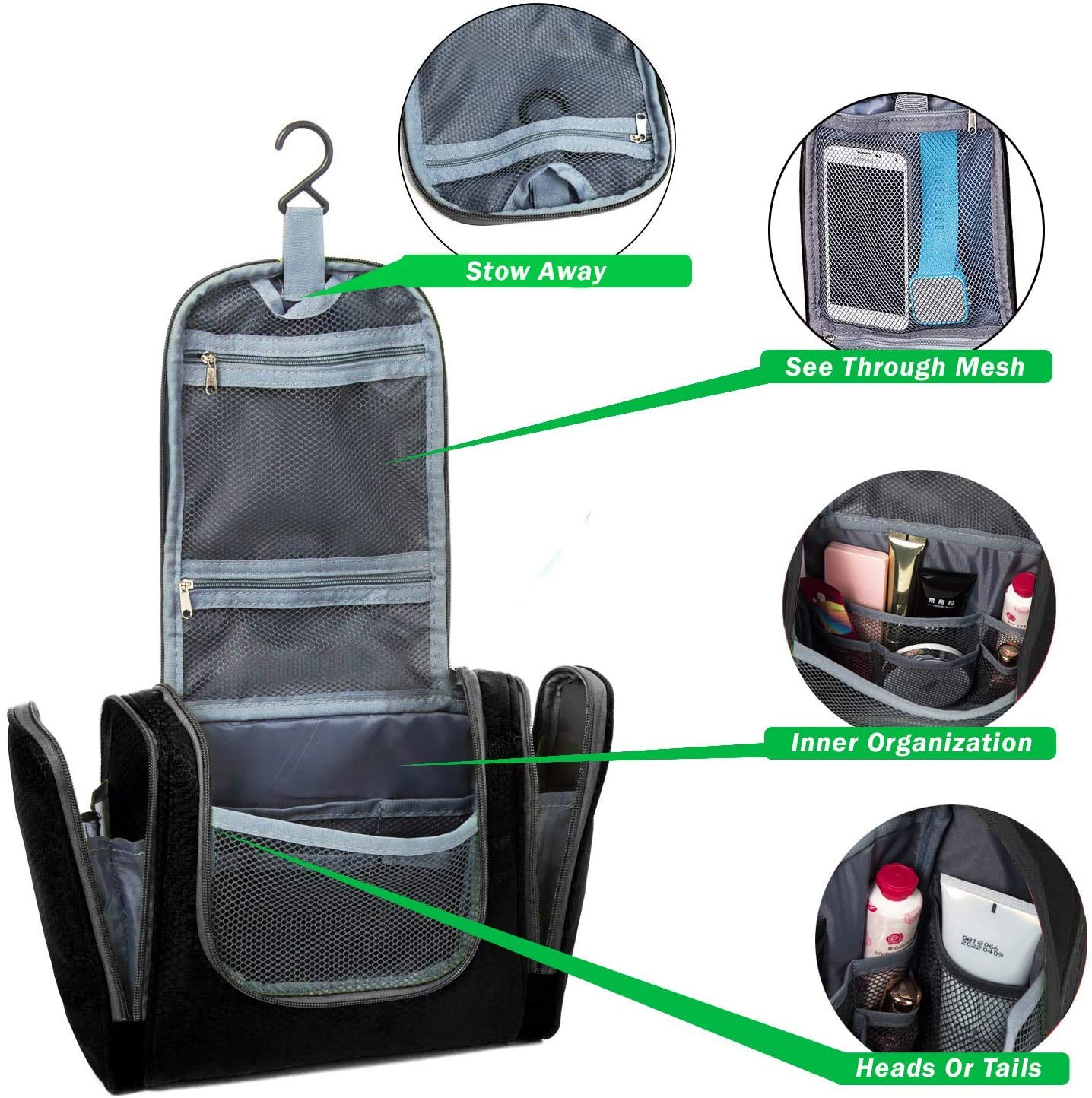 Bago Hanging Toiletry Bag For Women & Men - Leak Proof Travel Bags for Toiletries with Hanging Hook & Inner Organization to Keep Items From Moving - Pack Like a PRO