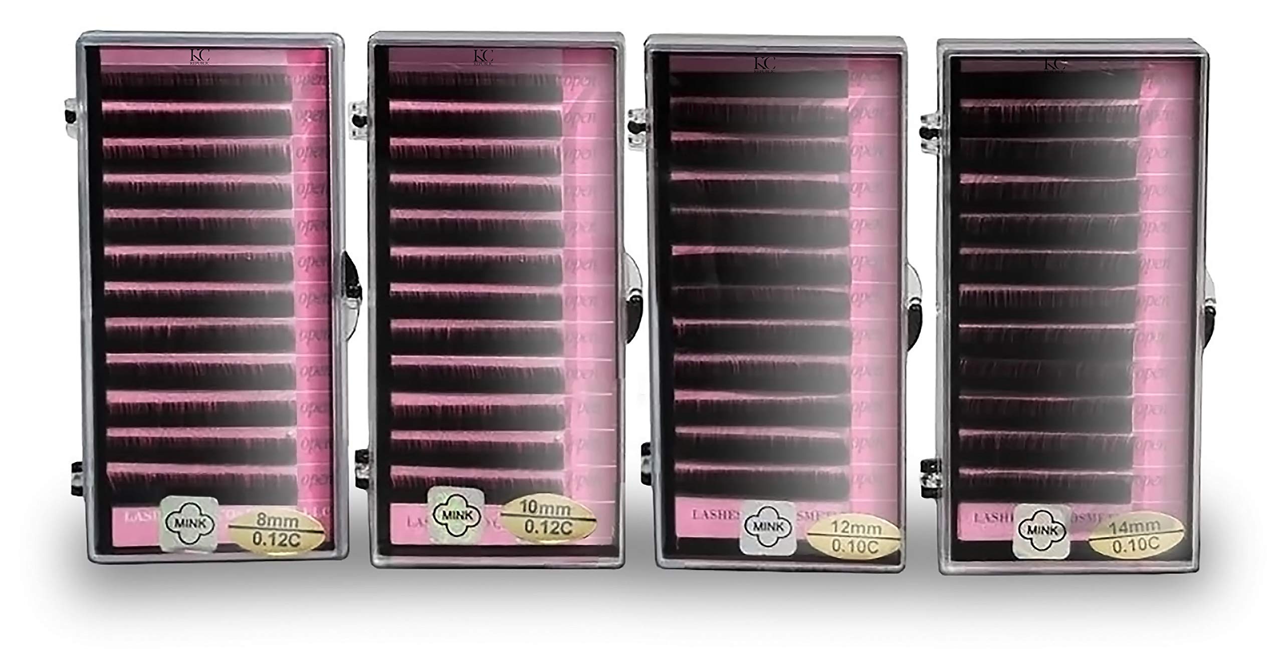Mink Eyelash Trays Eyelash Extensions 8mm, 10mm, 12mm, 14mm 4 Trays Single Lashes by KC Republic