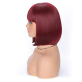 OkeBeauty Burgundy Short Bob Wig with Bangs 12 inches straight Bob Wigs for Women Synthetic Heat Resistant Wigs Cosplay Bob Wigs Wine Red (118/BUG)