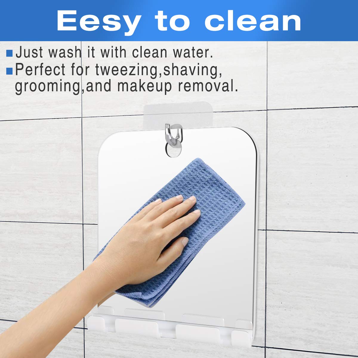 Fogless Shower Mirror, Anti Fog With Shaver holder square Bathroom Shaving Mirror, Fog-Free Wall Hanging Mirror for Bathroom Home Traveling