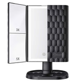 BESTOPE Upgrade Makeup Mirror with Lights,3X 5X Magnification,72 LED Vanity Trifold Mirror,3 Color Lighting Modes Lighted Makeup Mirror with Touch Screen,Portable High Definition Light Up Mirror Black