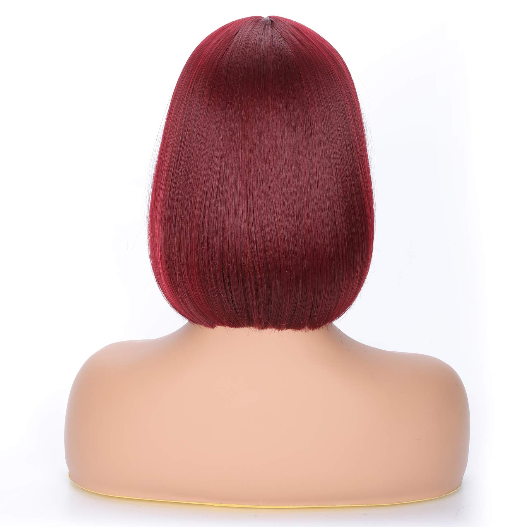 OkeBeauty Burgundy Short Bob Wig with Bangs 12 inches straight Bob Wigs for Women Synthetic Heat Resistant Wigs Cosplay Bob Wigs Wine Red (118/BUG)