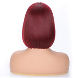 OkeBeauty Burgundy Short Bob Wig with Bangs 12 inches straight Bob Wigs for Women Synthetic Heat Resistant Wigs Cosplay Bob Wigs Wine Red (118/BUG)
