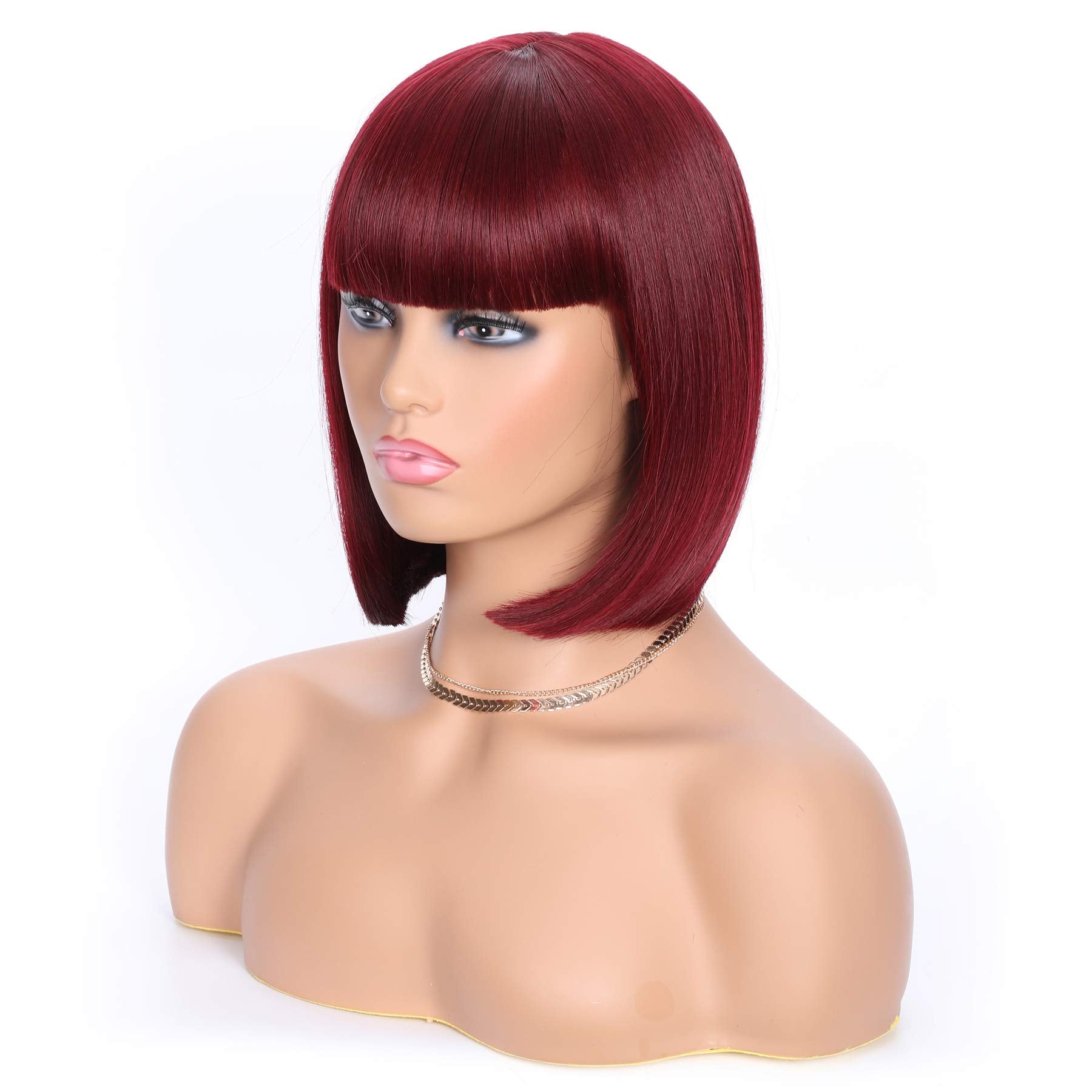 OkeBeauty Burgundy Short Bob Wig with Bangs 12 inches straight Bob Wigs for Women Synthetic Heat Resistant Wigs Cosplay Bob Wigs Wine Red (118/BUG)