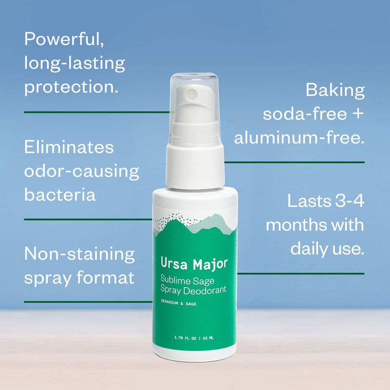 Ursa Major Sublime Sage Natural Spray Deodorant | Aluminum-free, Vegan, Cruelty-free, Non-Staining | 1.79 ounces