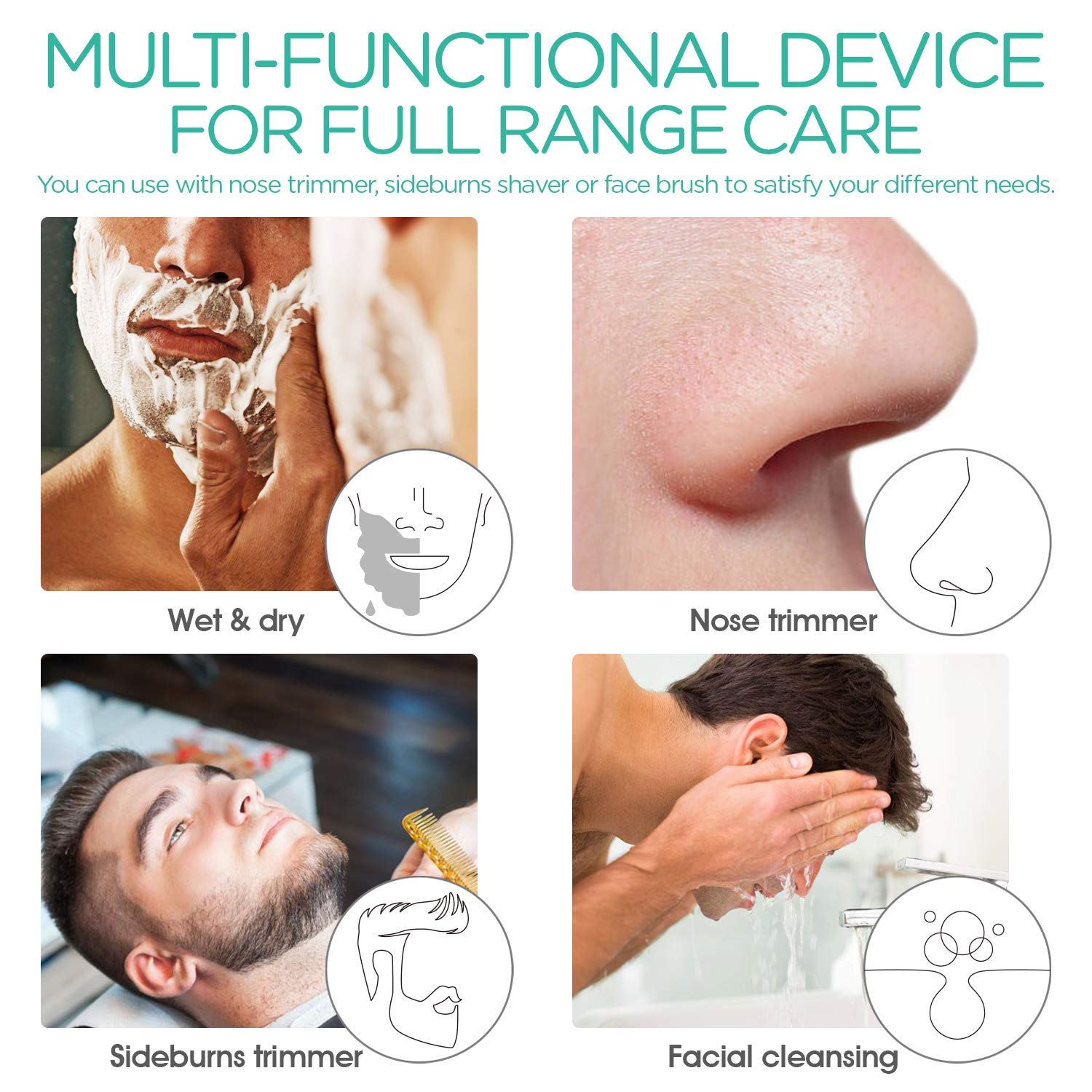 VOYOR Electric Razor Shavers for Men 3D Rotary Razors Rechargeable Beard Trimmer 4 in 1 Wet Dry Shaver Set Waterproof TX410