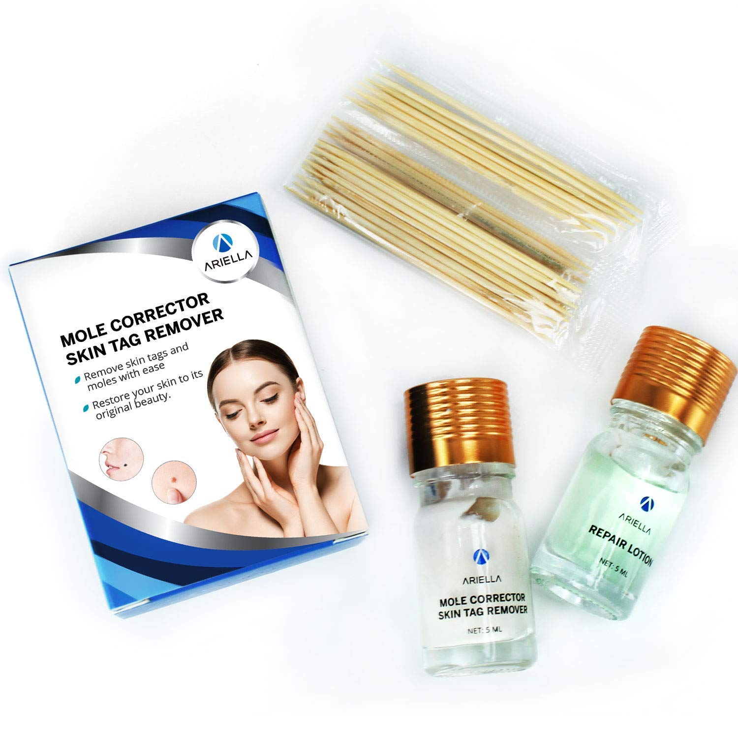 Ariella Removal Treatment-Made of Natural Plant Extracts-Simple and Easy to Apply Skin Tag Remover & Mole Corrector and Repair Lotion Set,