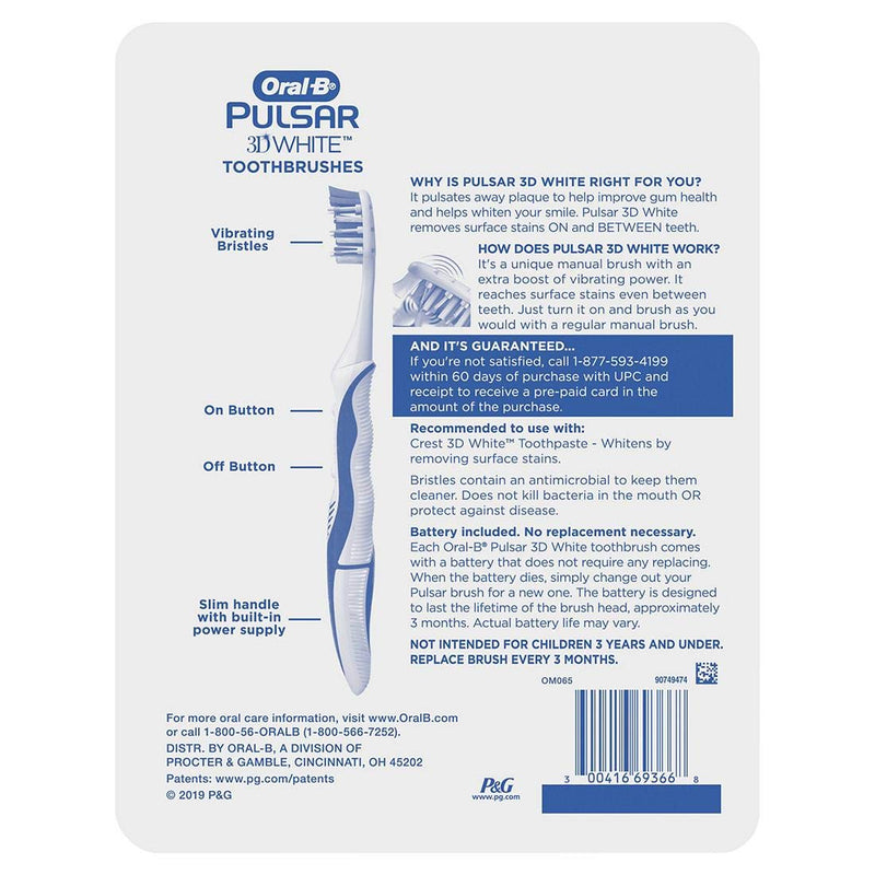 Oral-B Pulsar Vibrating Bristles Toothbrush, Medium, 4 Pack (Colors May Vary)