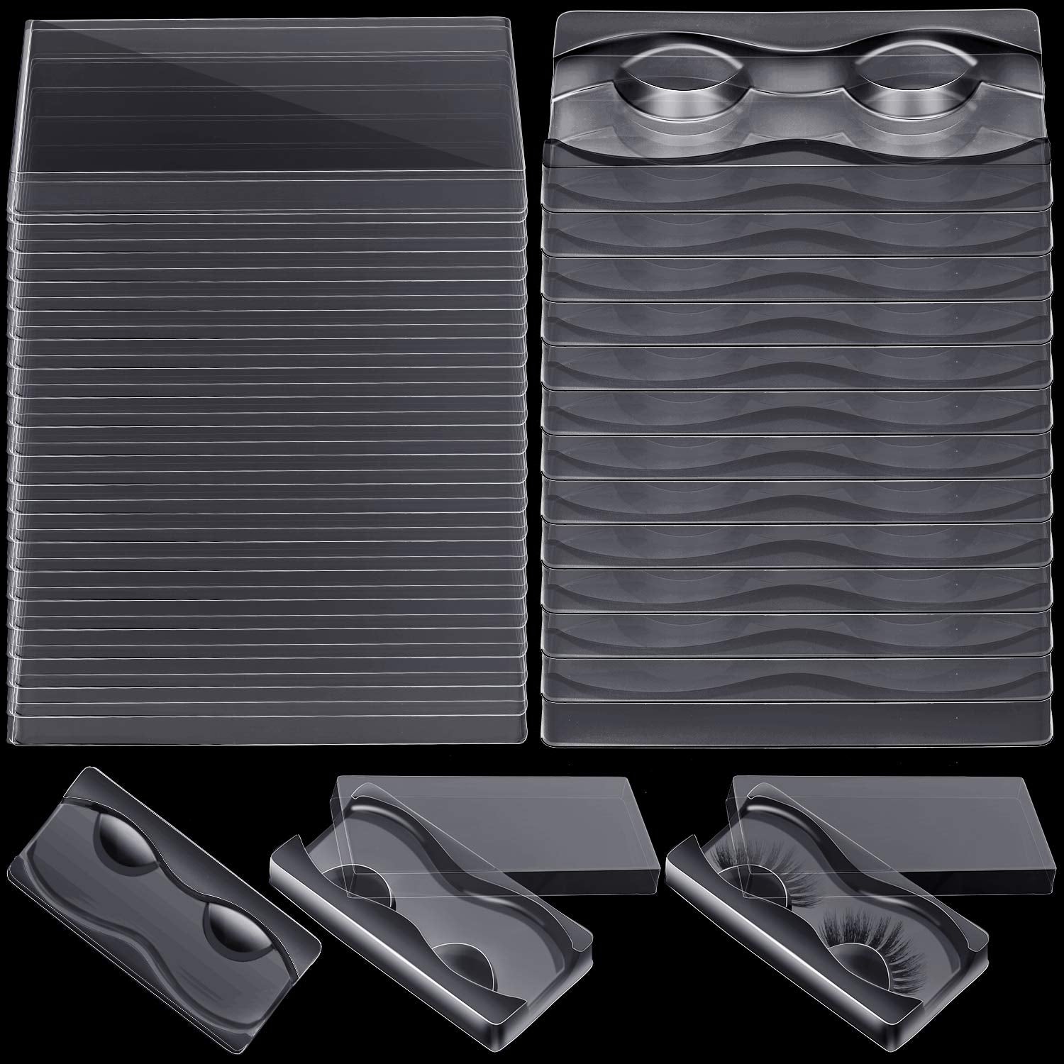 50 Pieces Large Rectangle False Eyelash Packaging Box Eyelash Storage Case with 50 Pieces Rectangle Empty Lash Trays Holder Plastic Eyelash Large Trays for Beauty Salons (Clear)