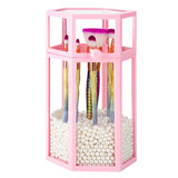 Glass Organizer for Makeup Brush, Suream 8.46â Black Hexagon Transparent Beauty Cosmetic Holder with Lid, Eyeliner Display Storage with White Pearls for Desktop, Dresser, Bedroom vanity and Countertop