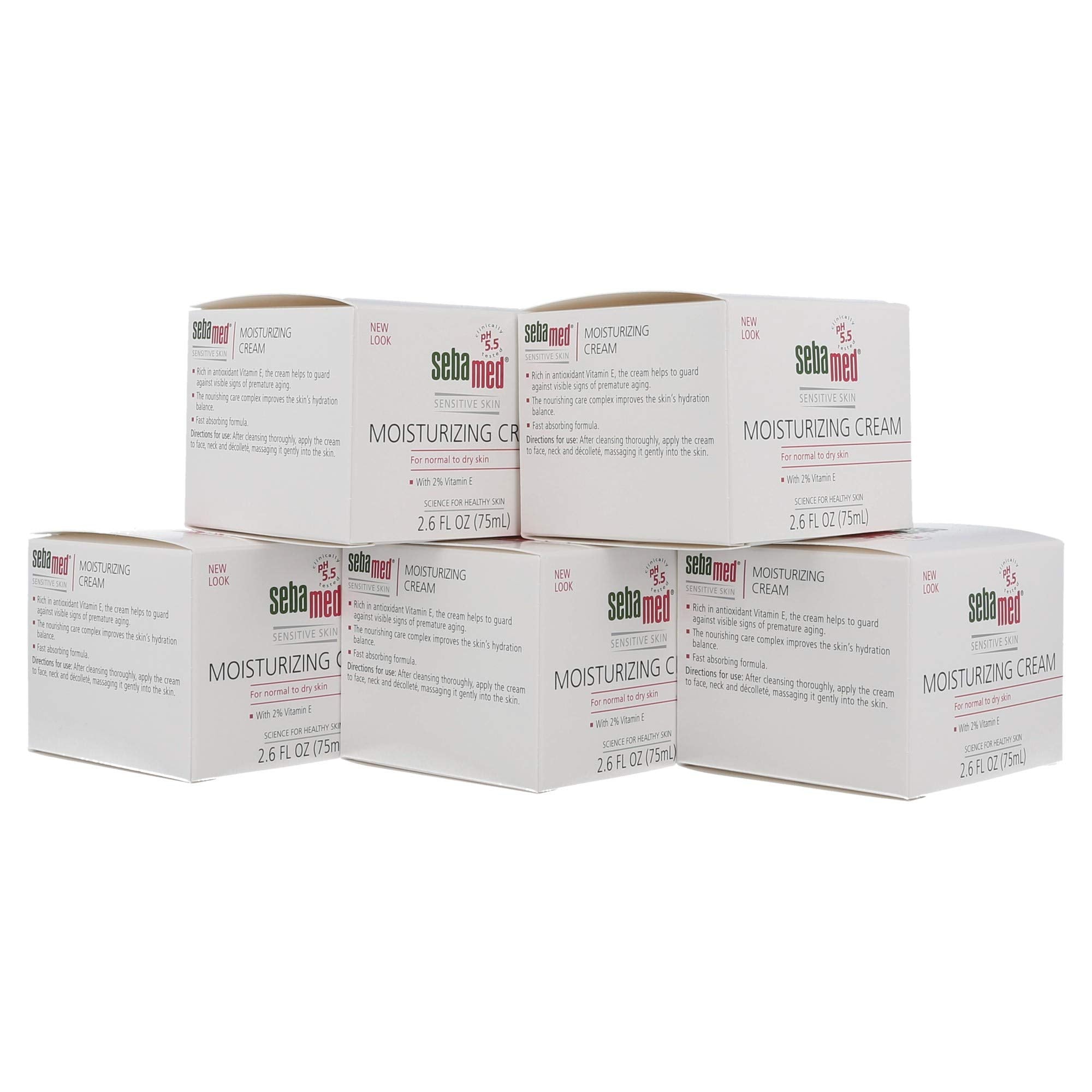 Sebamed Moisturizing Face Cream for Sensitive Skin Antioxidant pH 5.5 Vitamin E Hypoallergenic 2.6 Fluid Ounces (75mL) Ultra Hydrating Dermatologist Recommended Moisturizer (Pack of 5)
