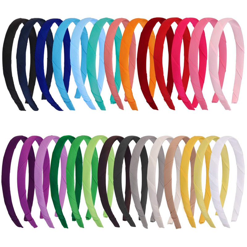 27 Pcs DIY Headbands for Little Girls,Hard Head Band Ribbon Grosgrain Wrapped Hair Band ,Anti-slip No Teeth Hair Styling Head Piece