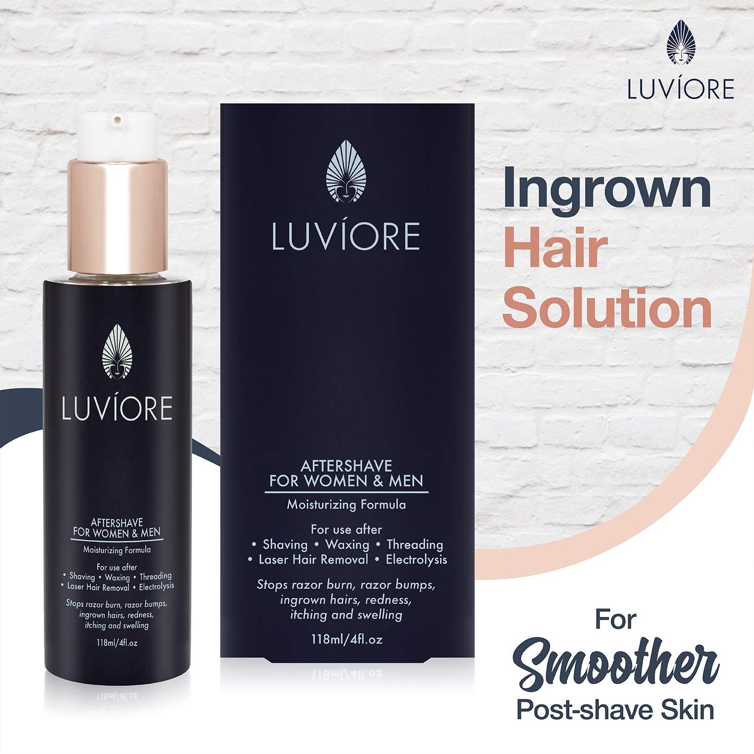 Luviore Ingrown Hair Treatment and After Shave Solution | Ingrown Hair Serum for Razor Burn and Razor Bump Treatment for Bikini Area | After Waxing Skin Care | Moisturizing Serum for Women & Men, 4oz