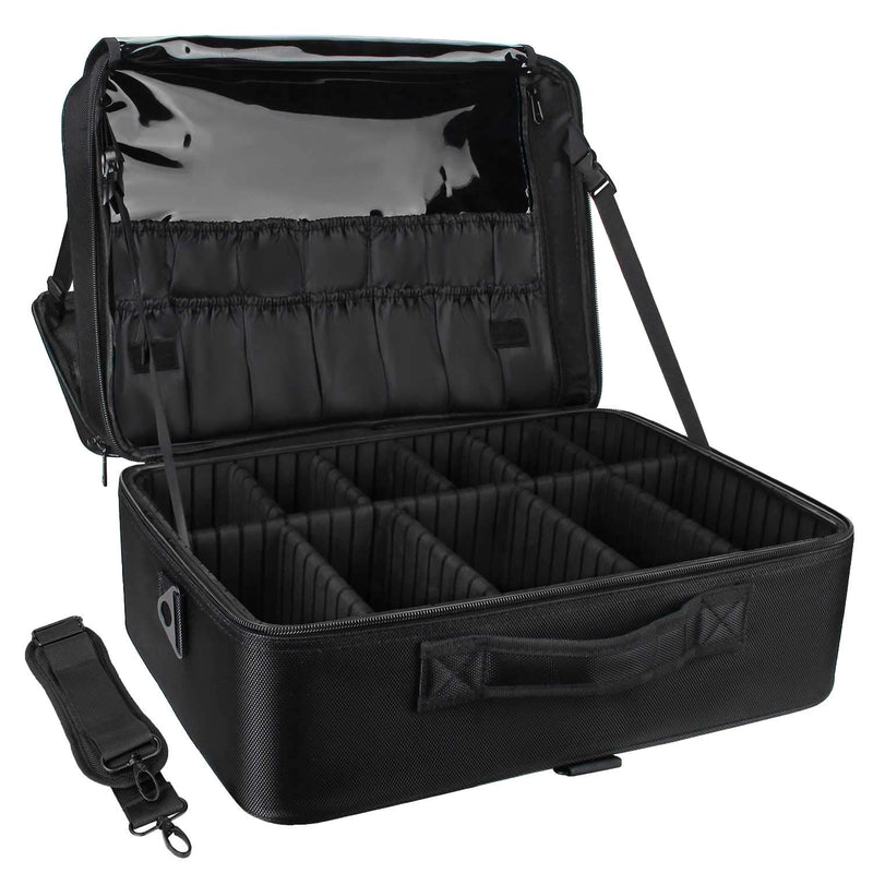 MONSITNA Extra Large Makeup Case 17.7 Inch Super Large Capacity Travel Makeup Train Case Professional Makeup Artist Case Nail Polish Organizer Storage Box with Two Adjustable Shoulder Strap