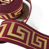 4-Yards 40mm Greek Key Elastic Silver Stretch Ribbon, Stretch Elastic Band, Headband, Hand Band and Waist Belt, TR-11375 (Burgundy)