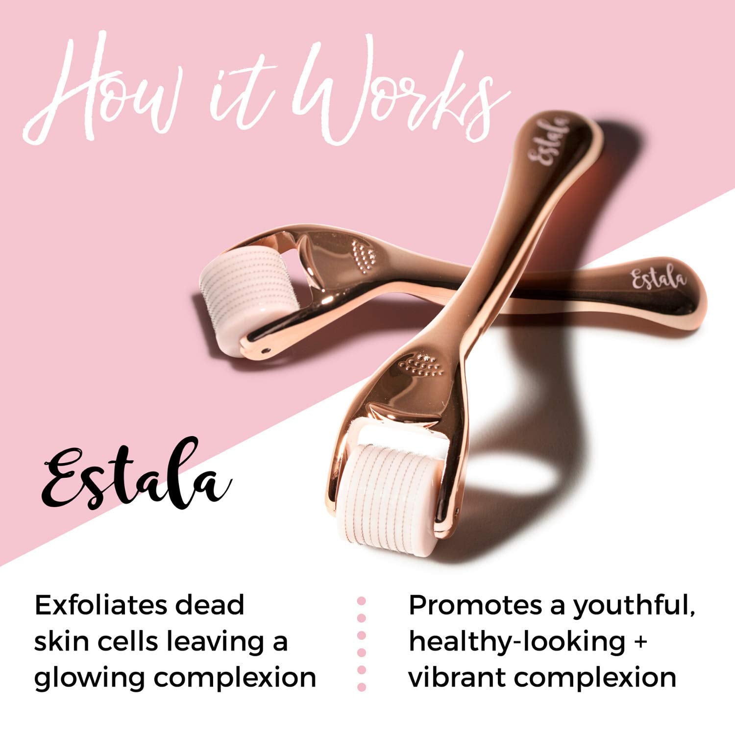 Estala Derma Roller Cosmetic Microneedling Kit for Face, 540 Titanium Microneedle Roller - 0.25mm Microdermabrasion Device - Includes Free Storage Case & Ebook (Rose Gold)