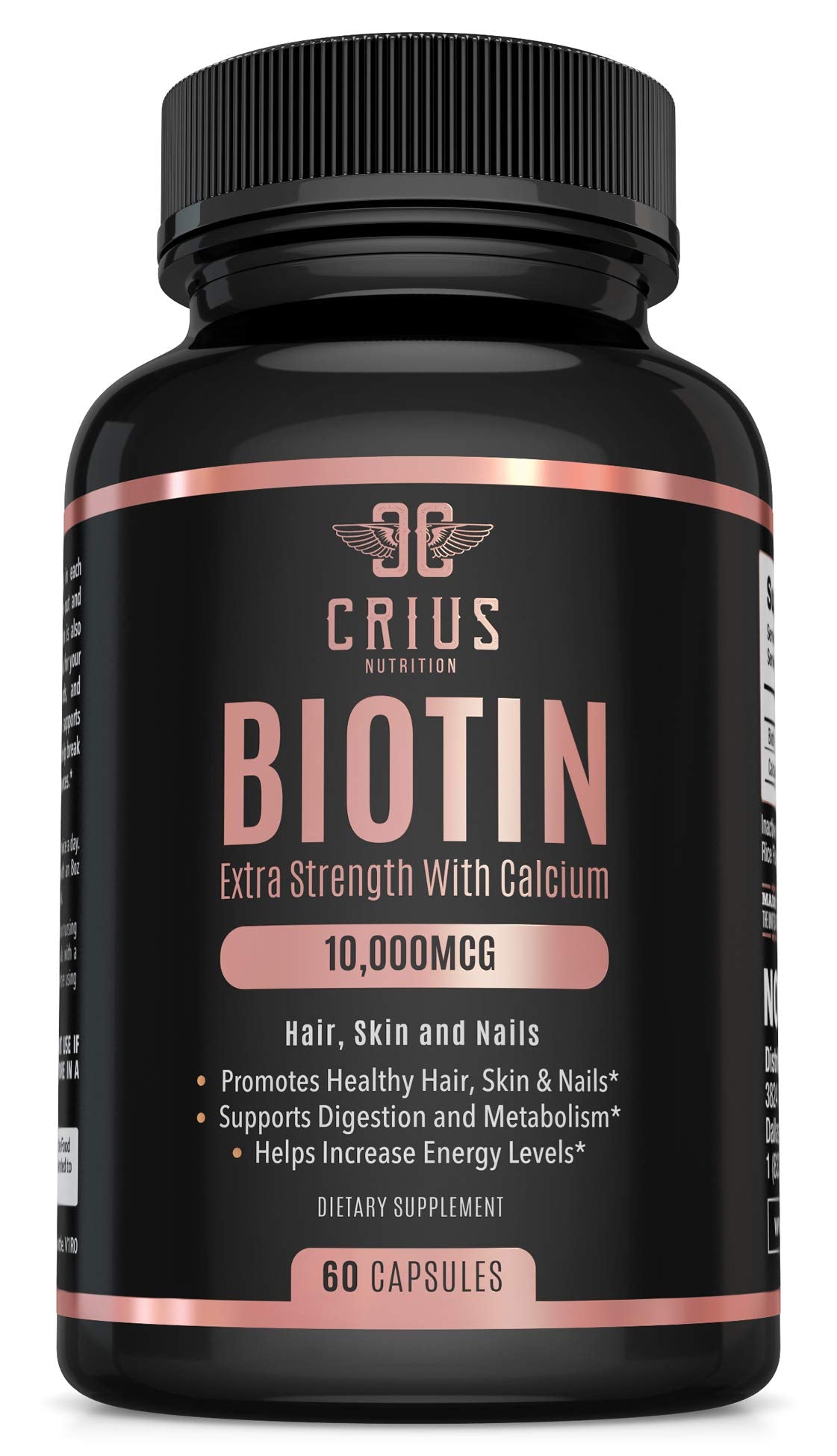 Crius Nutrition Biotin Supplement with Calcium for Thinning Hair, Skin and Nails (20,000mcg) - Hair Regrowth Treatment for Men and Women - Nail Strengthener and Growth Formula Biotin