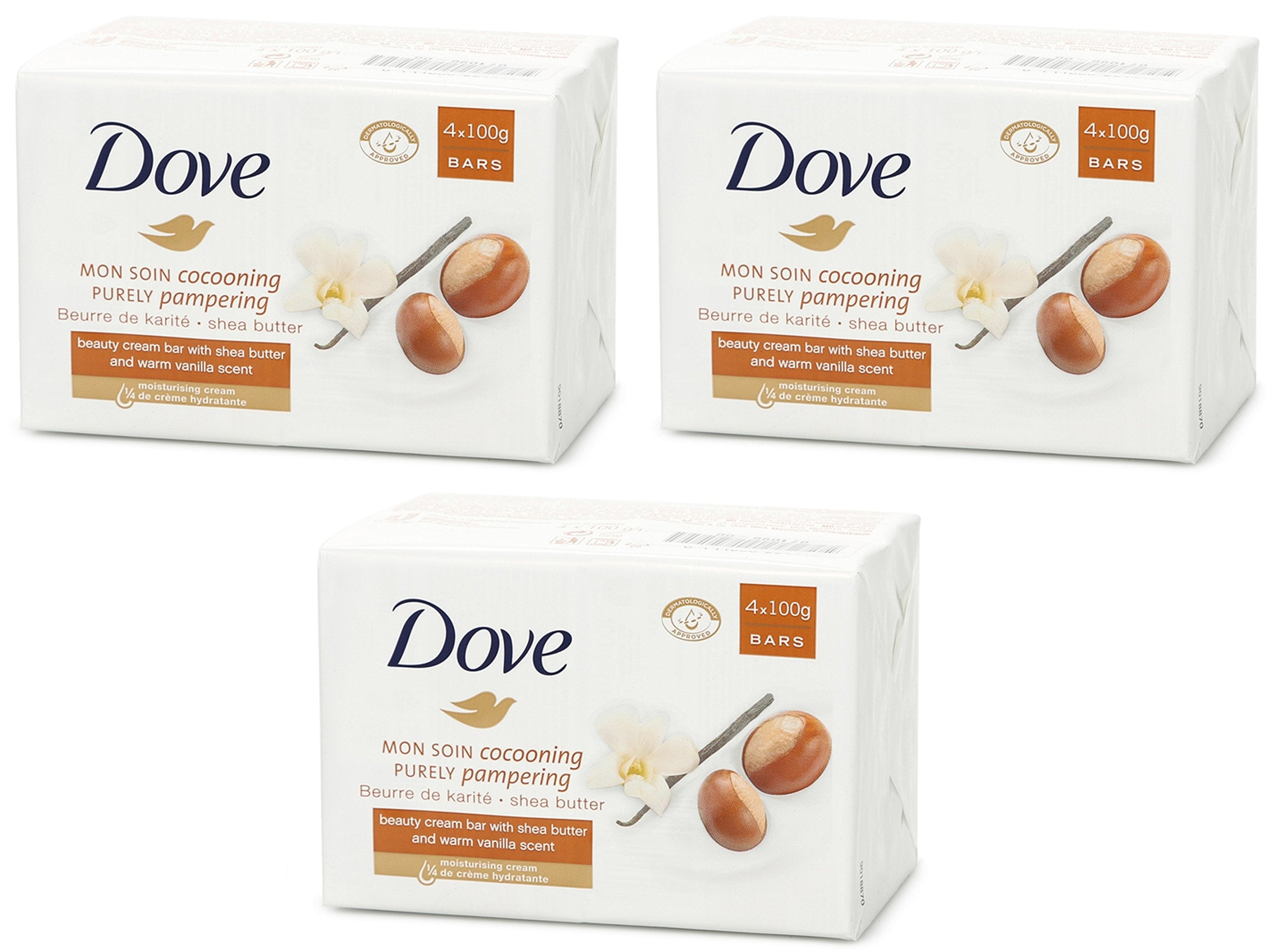 Dove Bar Soap - Beauty Cream Bar - With Shea Butter & Warm Vanilla Scent - Net Wt. 3.5 OZ (100 g) Per Bar - 4 Count Bars Per Package - Pack of 3 Packages (Total of 12 Bars)
