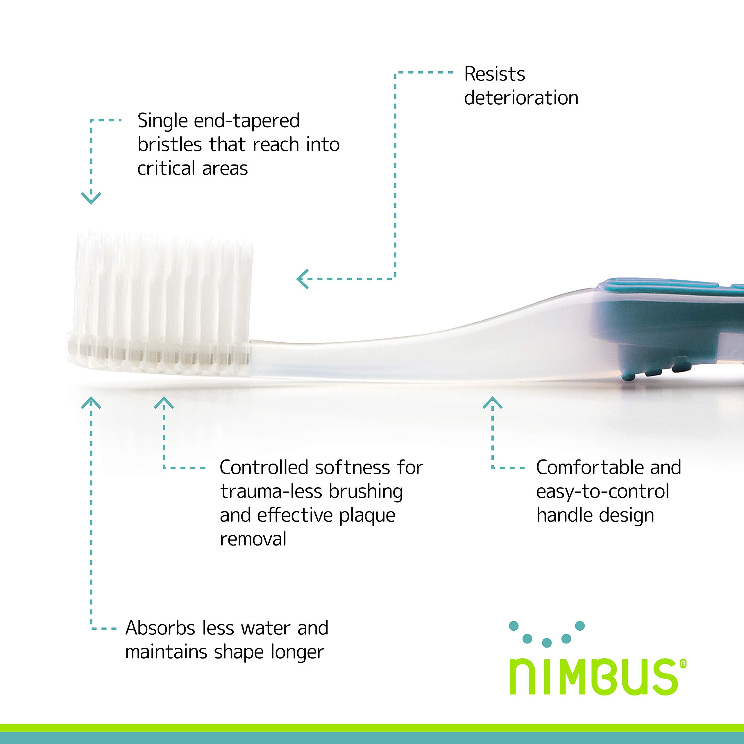 Nimbus Extra Soft Toothbrushes (Compact Size Head), Periodontist Design Tapered Bristles for Sensitive Teeth and Receding Gums, Individually Wrapped Plaque Remover Travel Toothbrush (5 Pack, Colors May Vary)