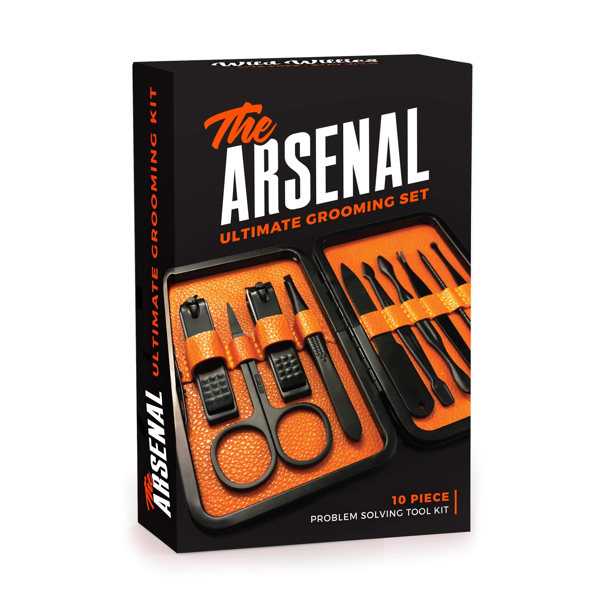 High End Grooming Manicure kit for Men and Women - The Arsenal 10pc Ultimate Manicure and Pedicure Set By Wild Willies