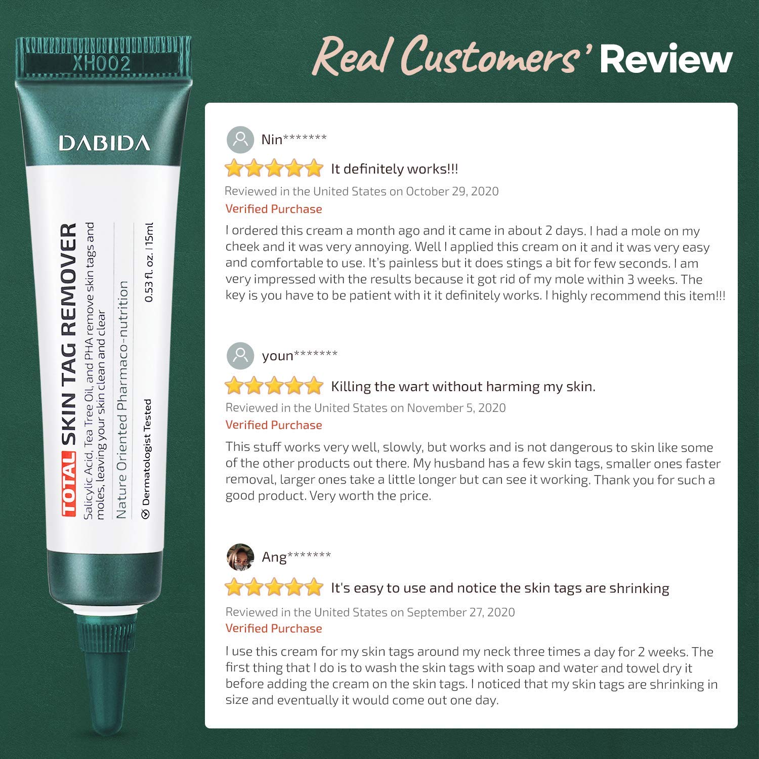 DABIDA Total Skin Tag Remover - Premium Mole and Skin Tag Removal Cream, No Chemical Removal, Improved Herbal Formula, Remove Moles, Skin Tags and Milia