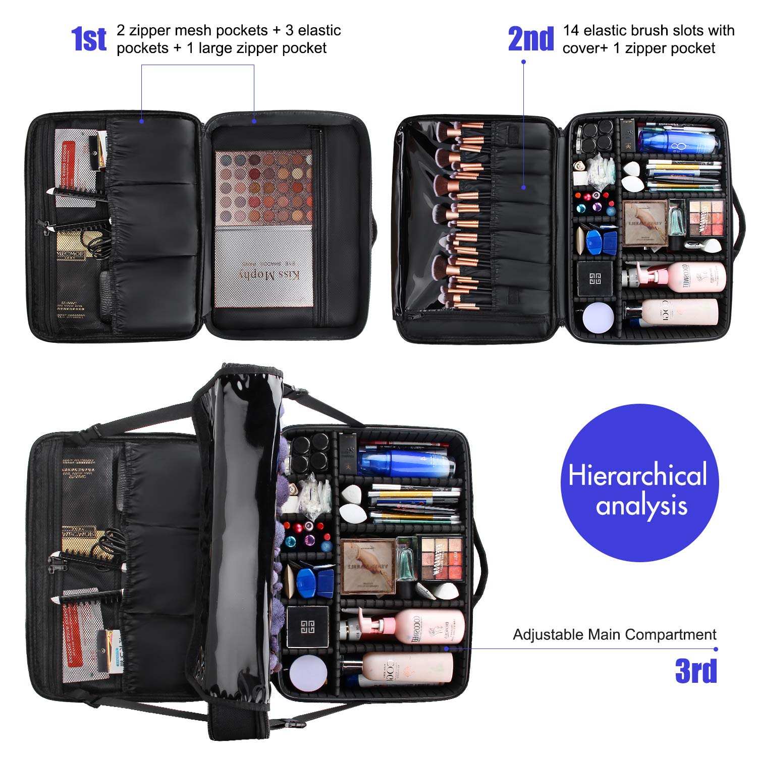 MONSITNA Extra Large Makeup Case 17.7 Inch Super Large Capacity Travel Makeup Train Case Professional Makeup Artist Case Nail Polish Organizer Storage Box with Two Adjustable Shoulder Strap