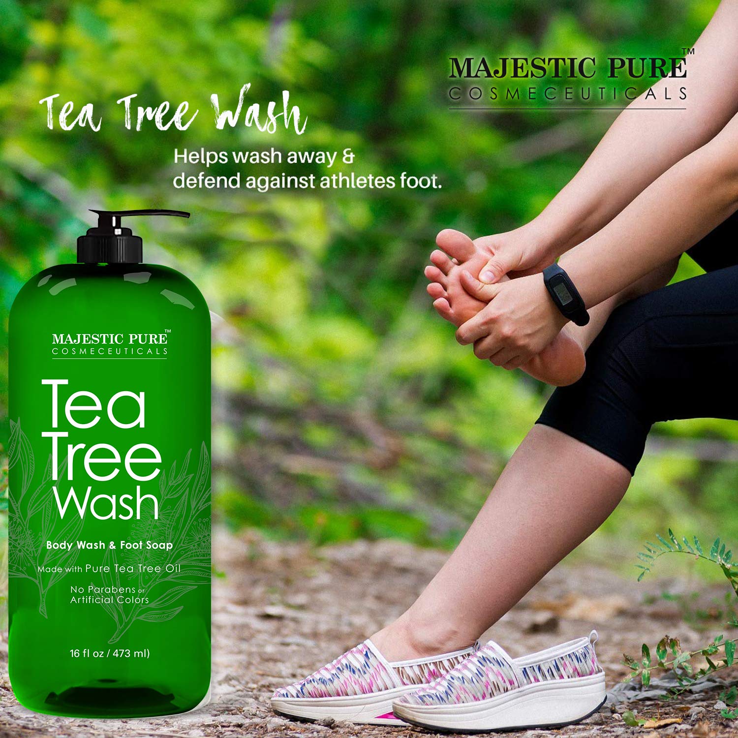 Majestic Pure Tea Tree Body Wash - Formulated to Combat Dry, Flaky Skin - Soothes, Nourishes and Moisturizes Irritated, Chapped, Problem Skin Areas - (Packaging may Vary) -16 fl. oz.