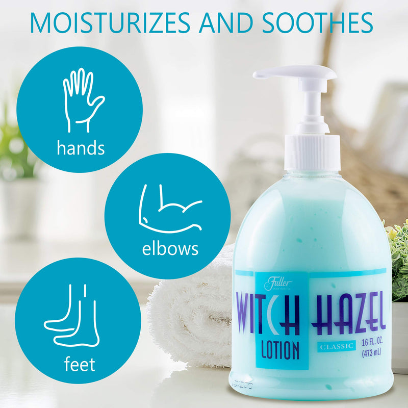 Fuller Brush Witch Hazel Lotion - Natural Moisturizing Cream For Dry Hands W/Pump - Itch Free Moisture For Dry Callous Hands - Moisturizer For Men & Women