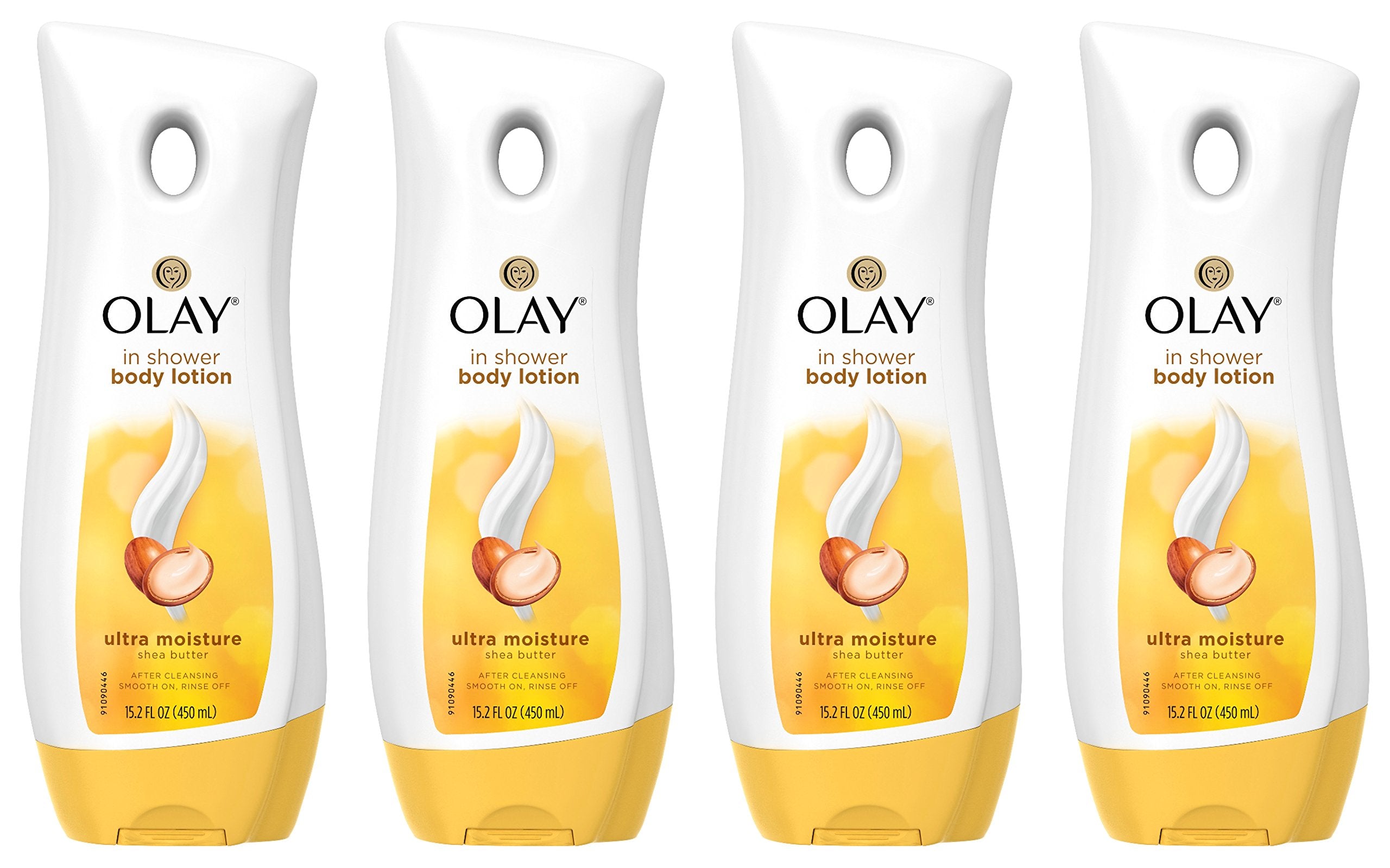 Olay Ultra Moisture Shea Butter In-Shower Body Lotion, Improves Dry Skin Hydration in 5 Days, 15.2 Fl Oz (Pack of 4)