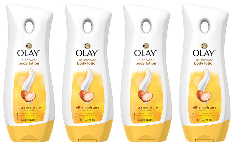 Olay Ultra Moisture Shea Butter In-Shower Body Lotion, Improves Dry Skin Hydration in 5 Days, 15.2 Fl Oz (Pack of 4)