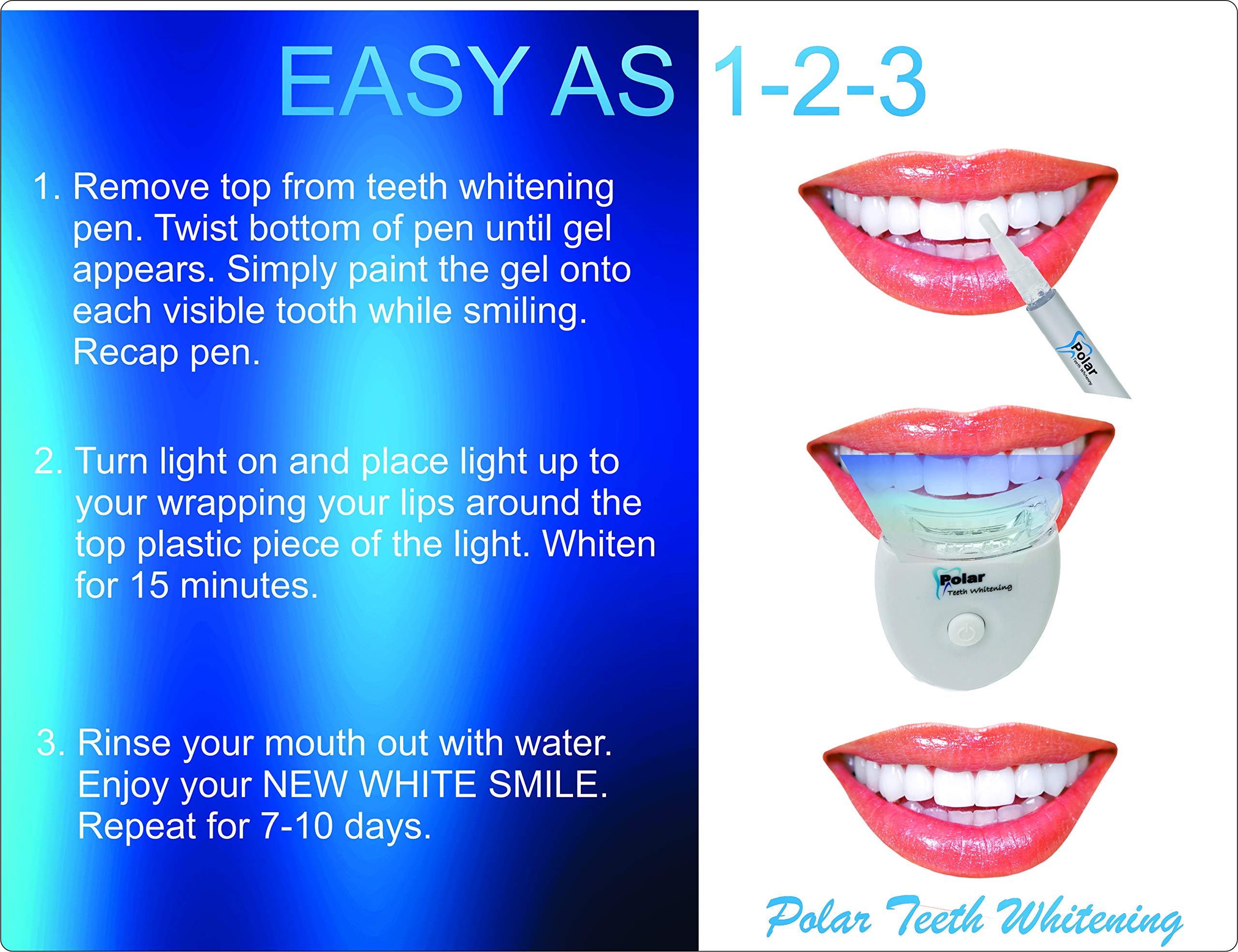 Polar Teeth Whitening Pen Kit Fast Acting Tooth Whitening Gel with a 5 X Teeth Whitening LED Light for 5 X The Whitening Acceleration