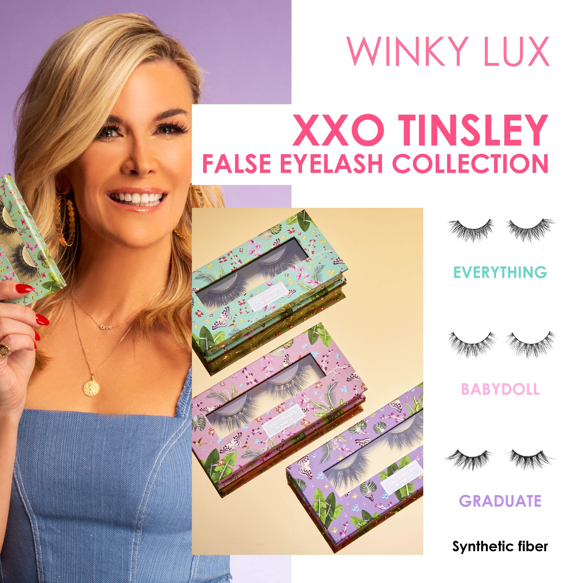 Winky Lux XXO Tinsley False Eyelash Collection, Tinsley Mortimer Collab for Reusable Glue-On False Eyelashes for a Wispy Look, Fake Eyelashes for Full Dramatic Looking Eyes, 1 Pair, Everything