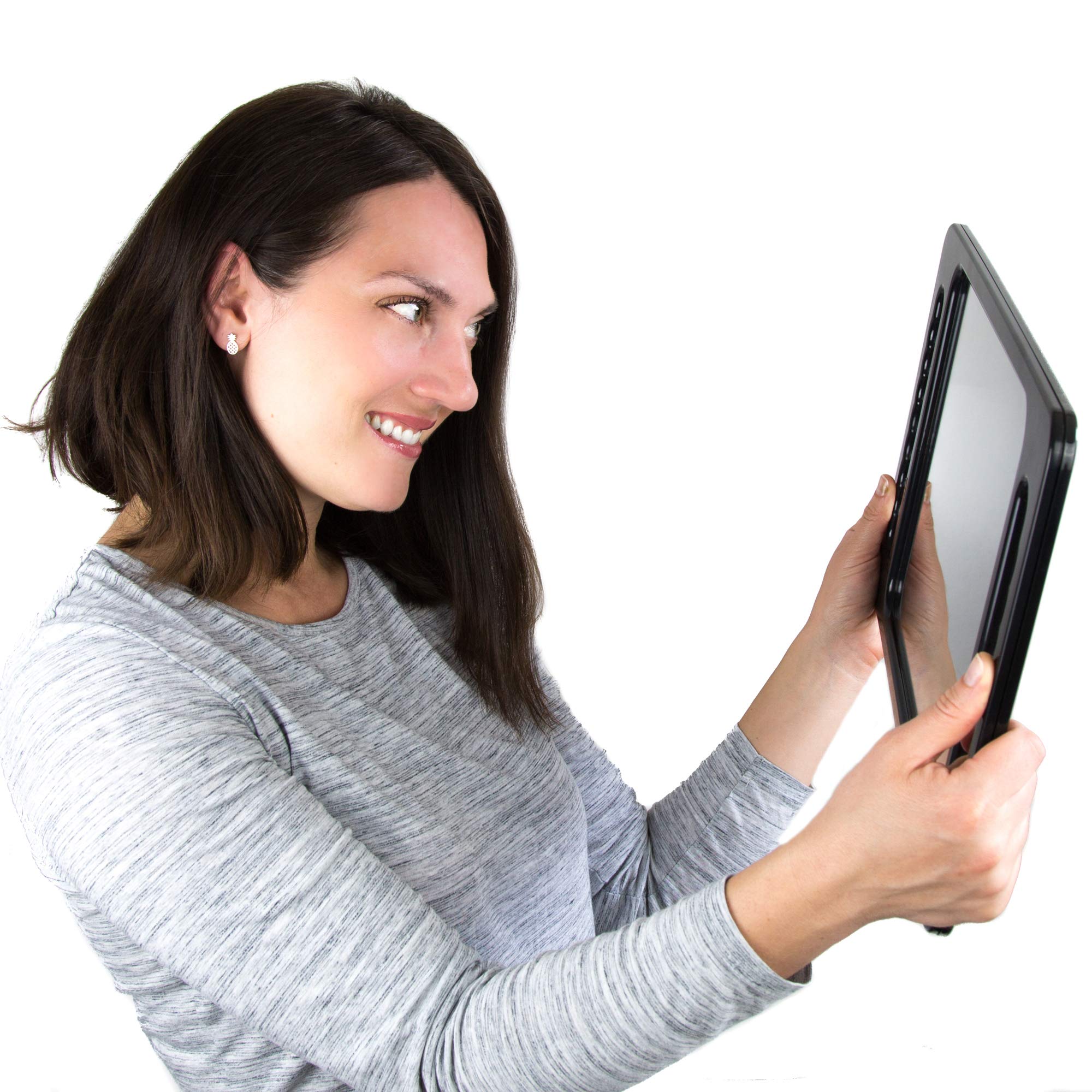 Large Hand Mirror with Double Handle - Rectangular Hand Held Mirror with Handle - Hair Salon Equipment Hairstylist and Barber Accessories (Black)